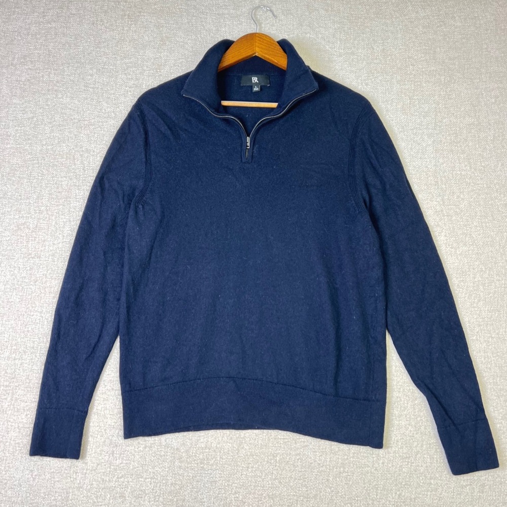 Banana Republic Mens Navy Blue 100% Extra Fine Merino Wool Quarter Zip Sweater L